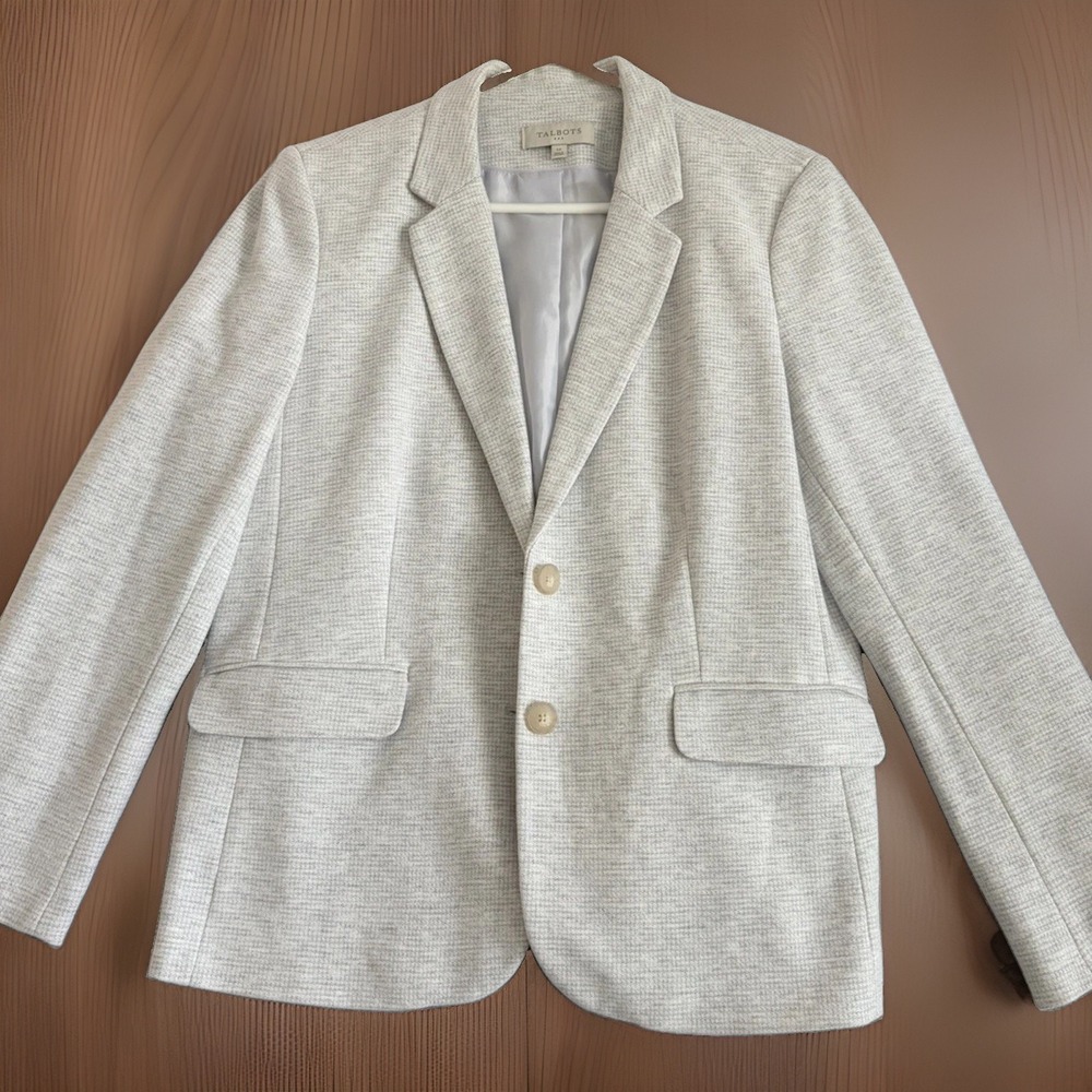 Talbots Gray Houndstooth Tweed Blazer Lined 2-Button Women's Size 14